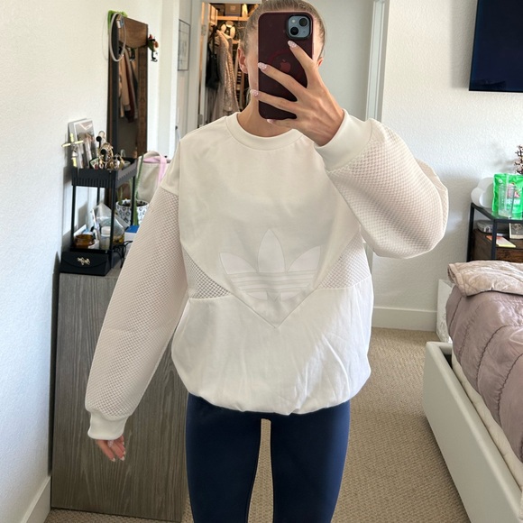 adidas Tops - Adidas Originals White Trefoil Mesh Crewneck Sweatshirt